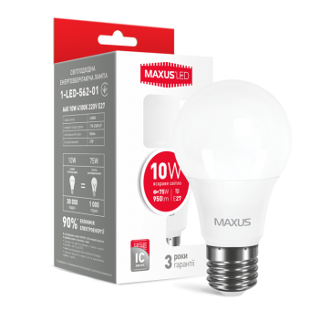 LED лампа MAXUS A60 10W яркий свет 220V E27 (1-LED-562-01)